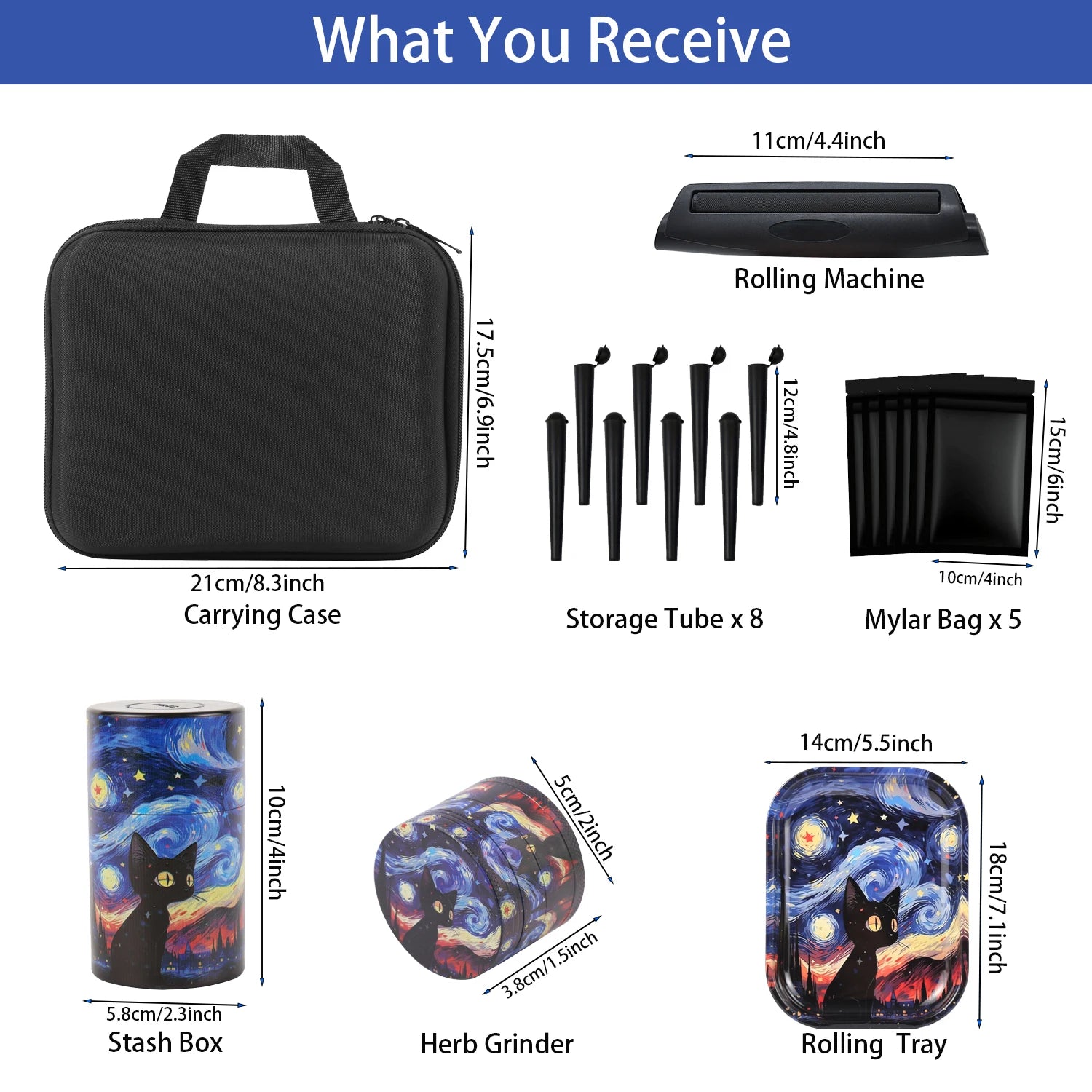 18 Pieces Gorilla Themed Portable Smoking Set Stash Box Grinder Rolling Tray Machine Combo