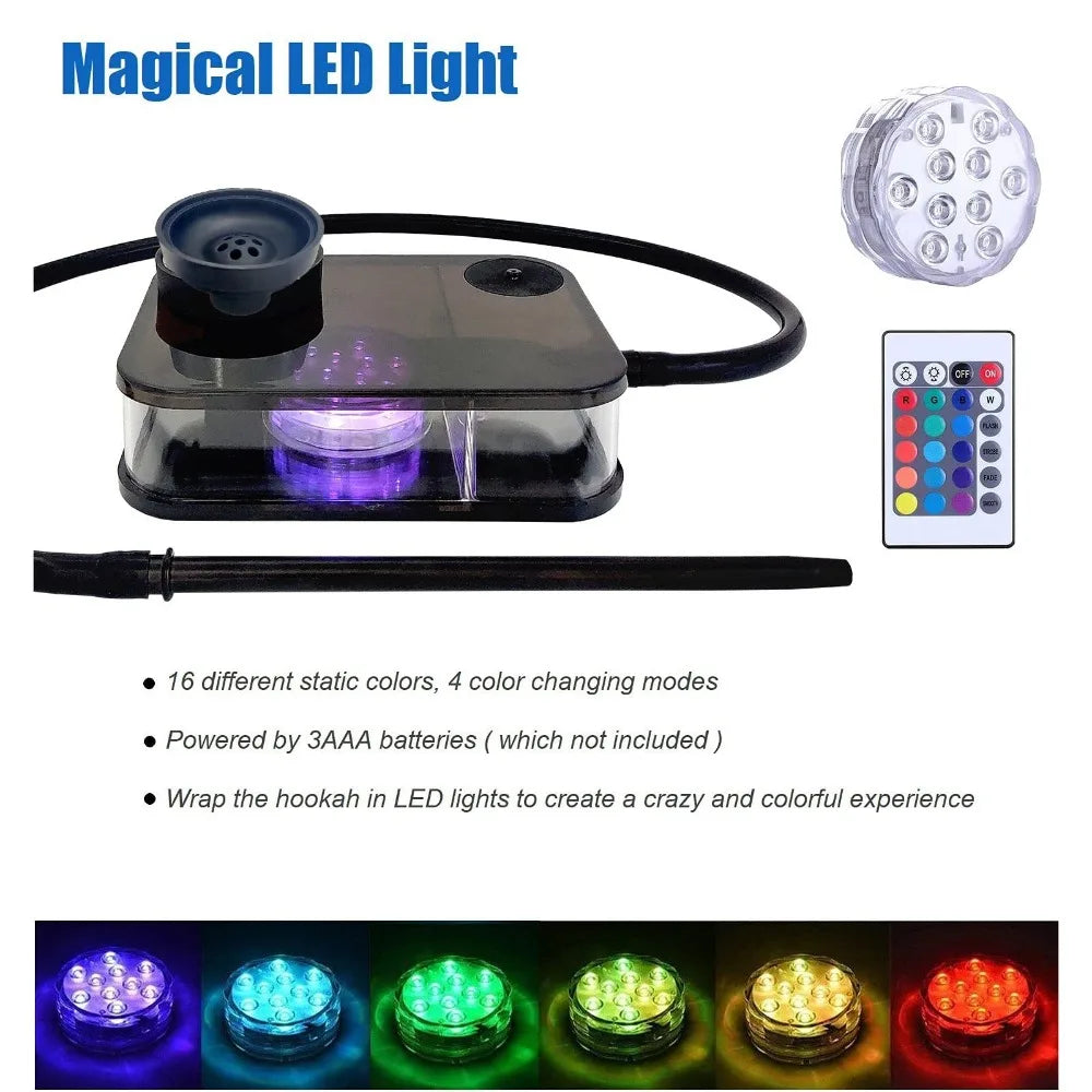 Rectangle Hookah Smoking Pipe Set Shisha Narguile Complete with Remote LED Light Shisha Bowls Charcoal Rack Smoking Accessories