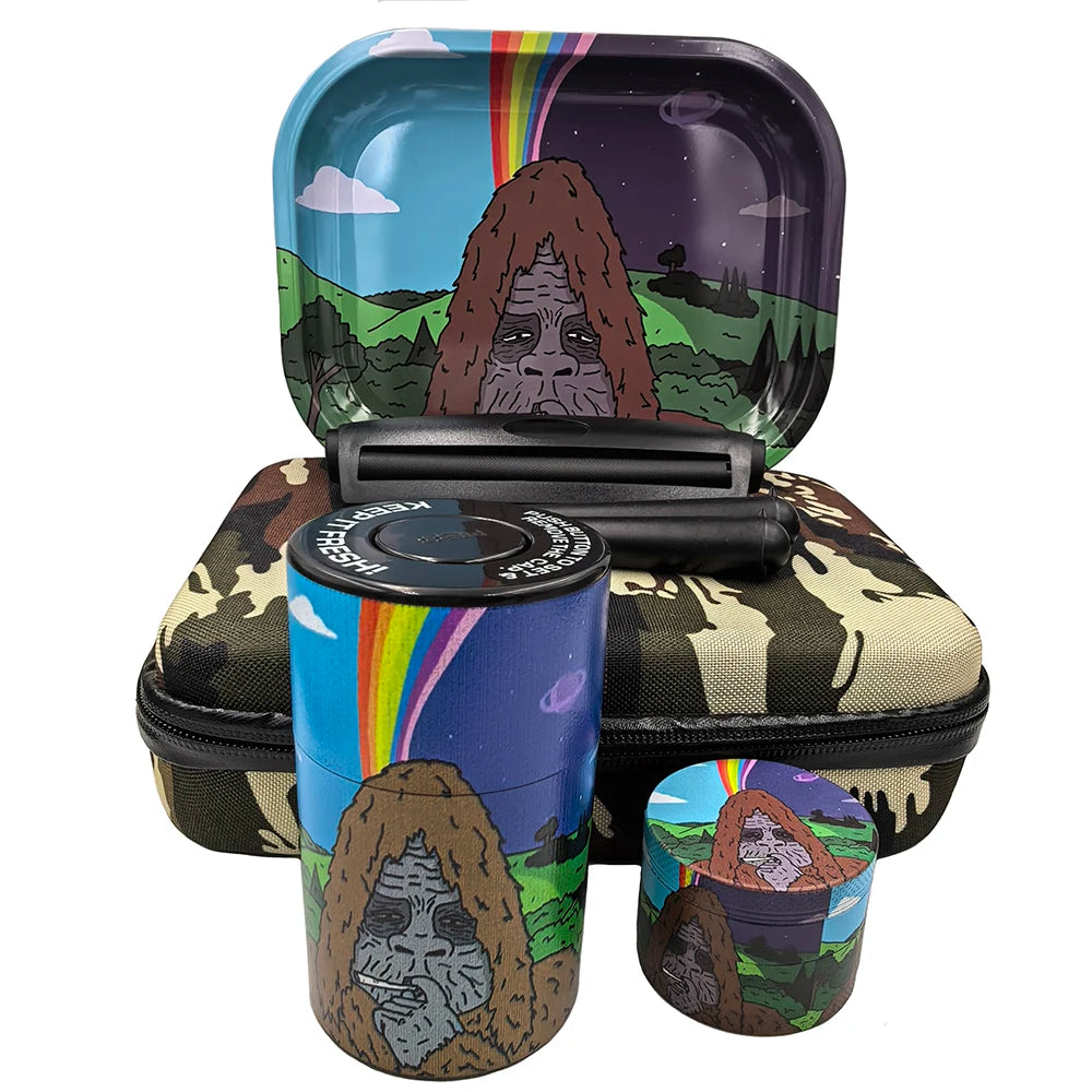 Gorilla 50MM Metal Smoke Grinder With 18X14CM Metal Rolling Tray Kit Storage Case with Roller Machine Herb Grinder Case Set