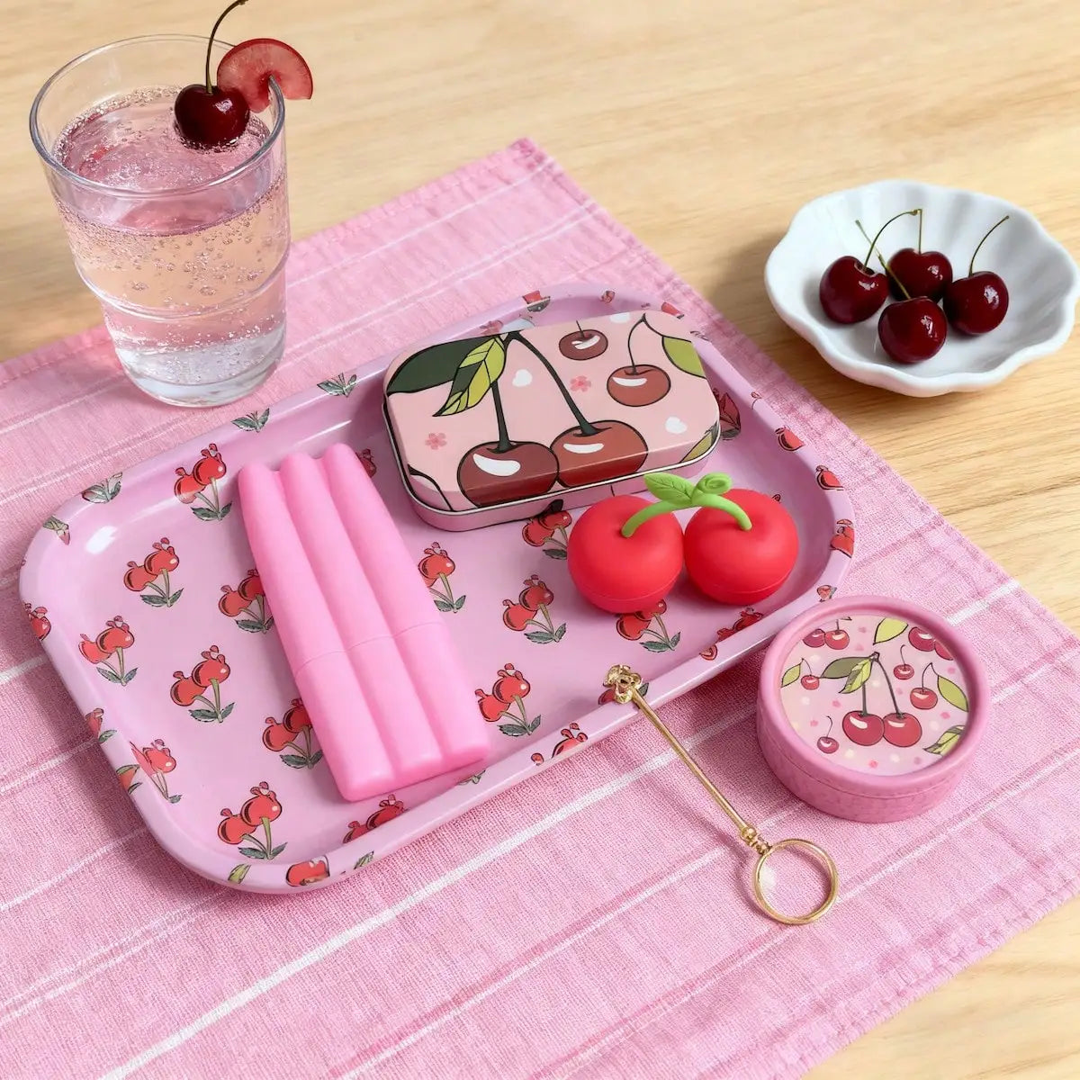 6pcs Rolling Tray Set, Includes Cherry Grinder, Rolling Tray, Storage Box, Silicone Containers, 3-Tubes, Cigarette Finger Holder