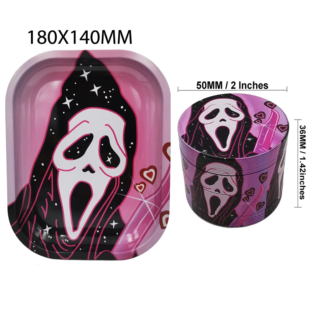 2 Pieces Mushroom Rolling Tray 180X140MM Herb Grinder Set Ghost Pink Heart Tree Smoking Accessories