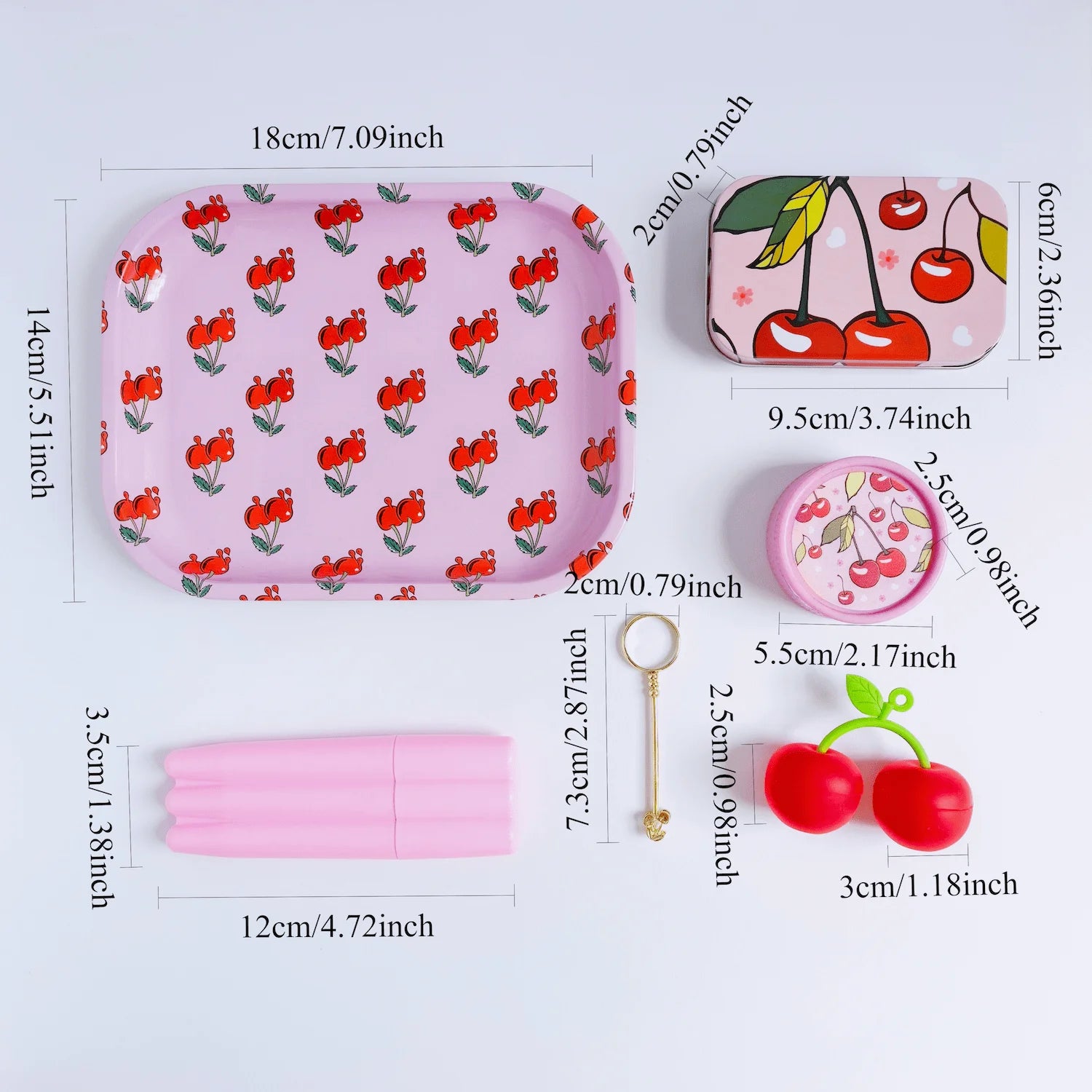6pcs Rolling Tray Set, Includes Cherry Grinder, Rolling Tray, Storage Box, Silicone Containers, 3-Tubes, Cigarette Finger Holder
