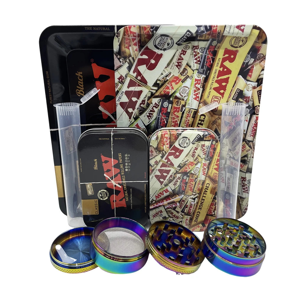 5Pcs/set 116mm Plastic Tobacco Storage Tube Box Container Metal Rolling Tray Grass Grinder Herbal Smoke Crusher Smoking Kit