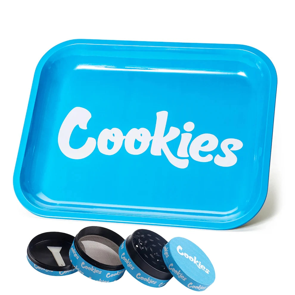 1/2 Pieces Blue Metal Rolling Tray and Herb Grinder Smoking Combo