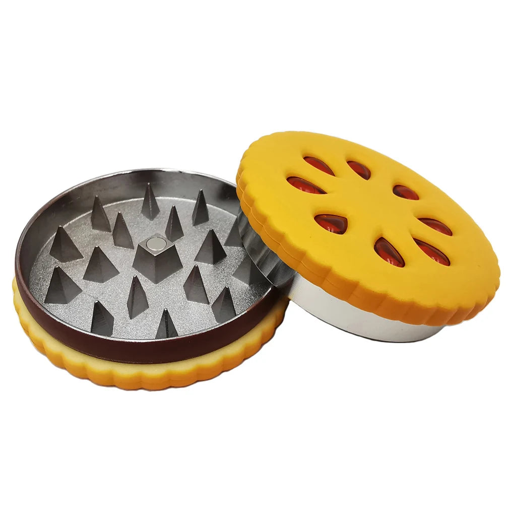 Cookie Metal Grinder Shape 55mm Biscuit  Grinder with Tinplate Rolling Tray 7x5.5" Kit Crusher 2 Layer Dried Flowers  Grass Set