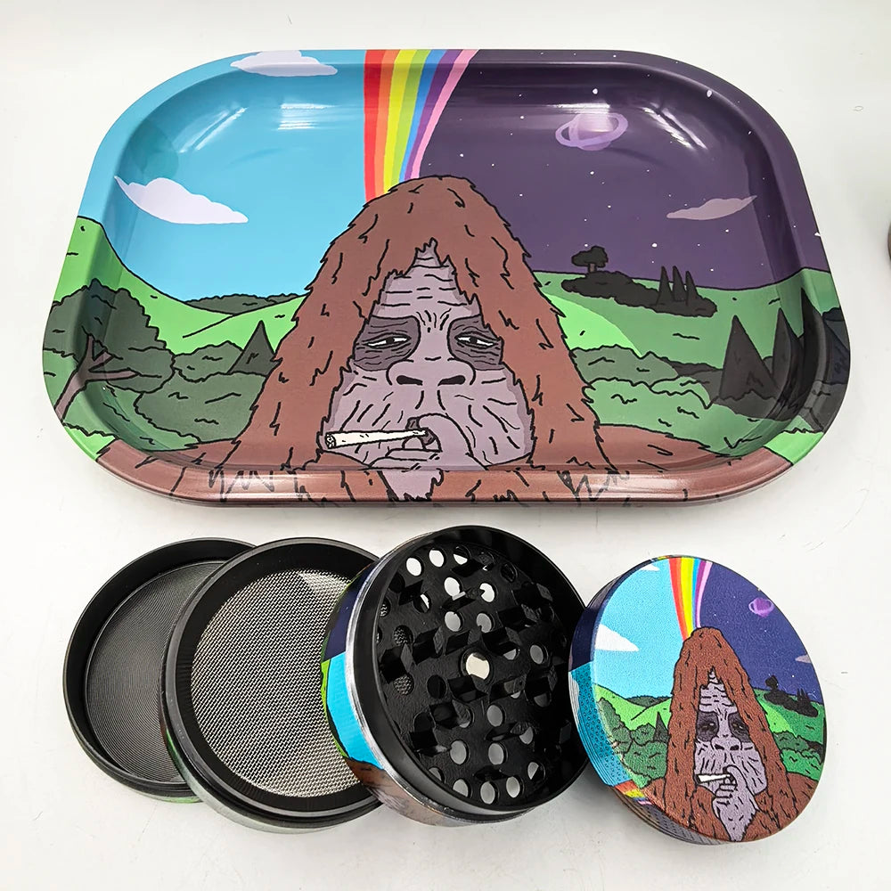 Gorilla 50MM Metal Smoke Grinder With 18X14CM Metal Rolling Tray Kit Storage Case with Roller Machine Herb Grinder Case Set