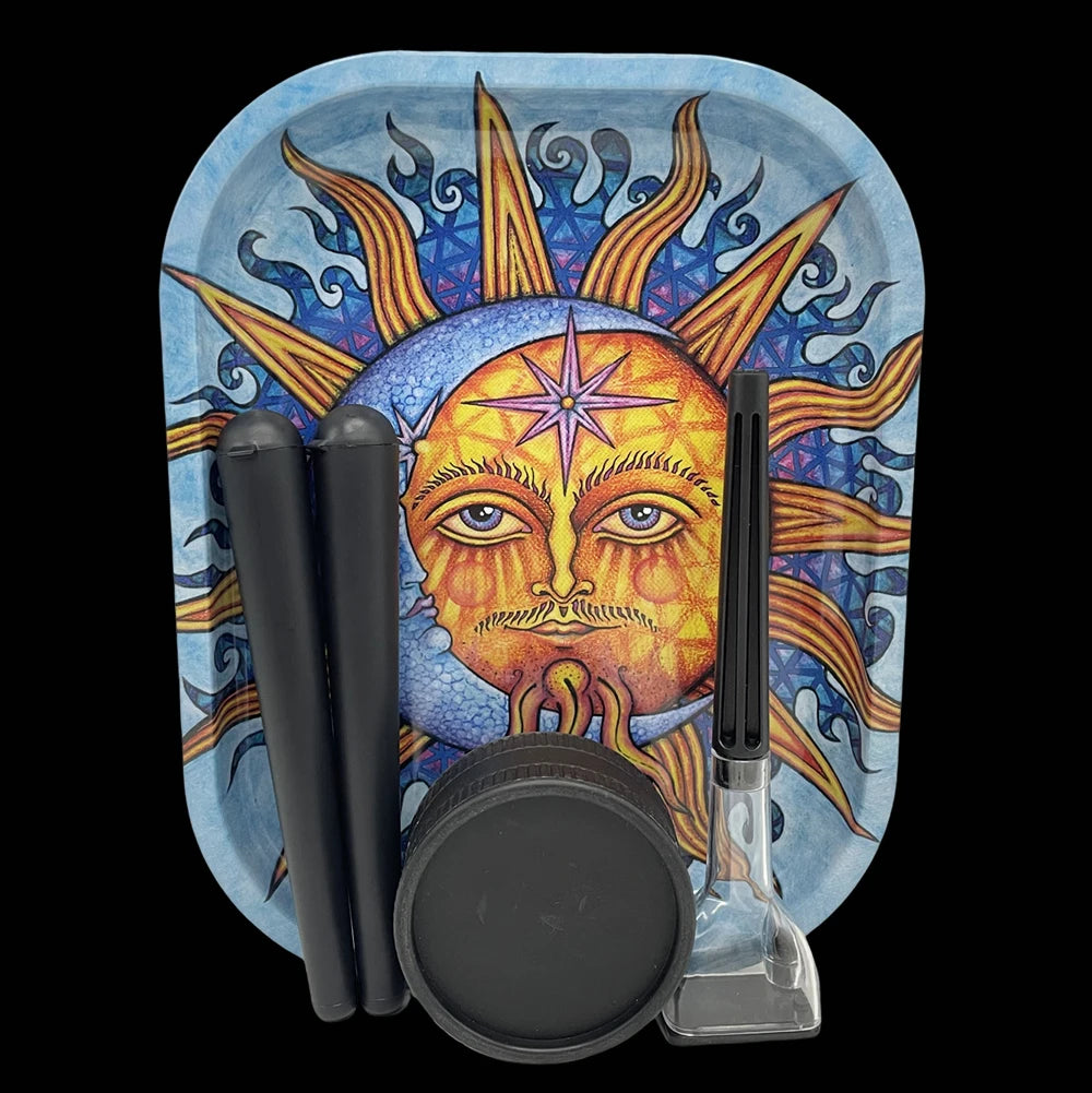 5Pcs Tinplate Rolling Tray 18X14cm Grass Grinder Tobacco Kit Plastic Roller Maker Storage Container Tube Jar Tool Smoking Set