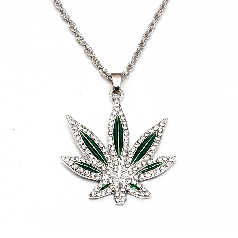 Rhinestone Weed Pendant Necklace Men Maple Leaf Necklaces Gold Color Chains for Boys Male Steampunk Jewelry