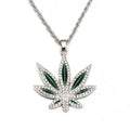 Rhinestone Weed Pendant Necklace Men Maple Leaf Necklaces Gold Color Chains for Boys Male Steampunk Jewelry