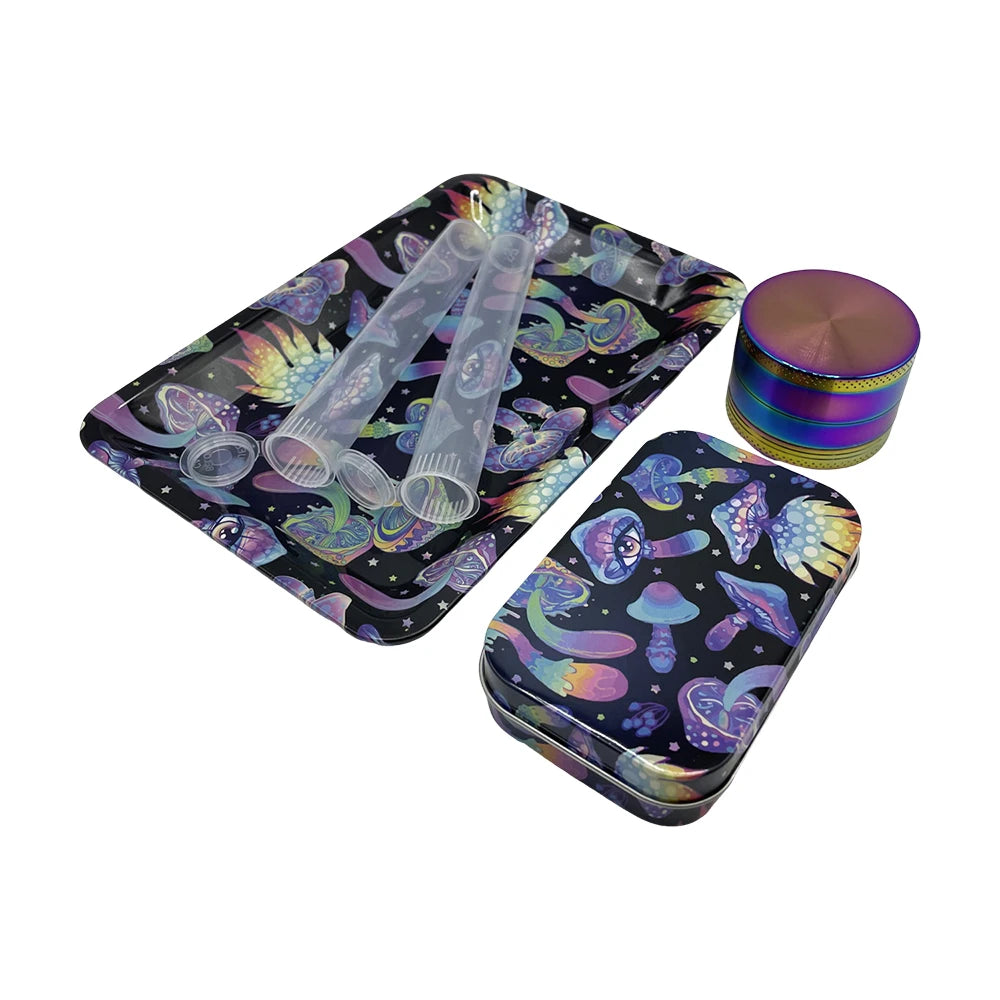 5Pcs/set 116mm Plastic Tobacco Storage Tube Box Container Metal Rolling Tray Grass Grinder Herbal Smoke Crusher Smoking Kit