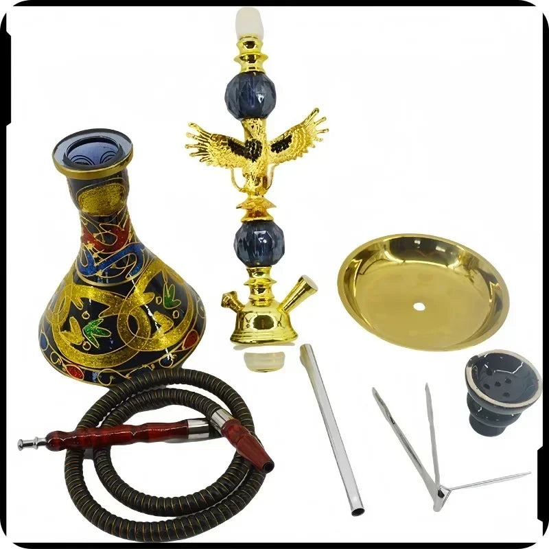 Travel Arabian Hookah Set  Small Single Glass Bottle Shisha Ceramic Bowl Pipe Accessories Filter Apparatus Glass Lab Equipment