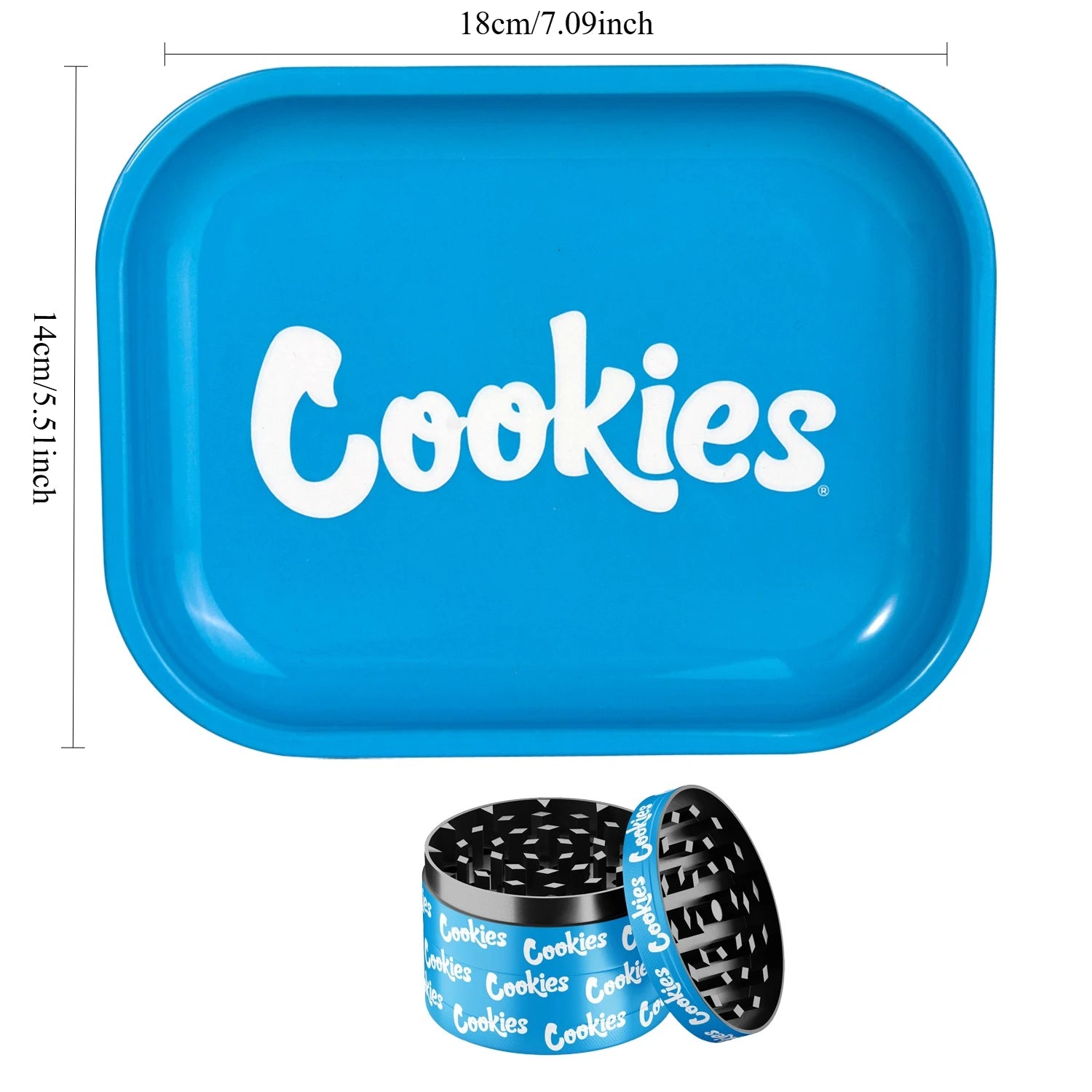 1/2 Pieces Blue Metal Rolling Tray and Herb Grinder Smoking Combo