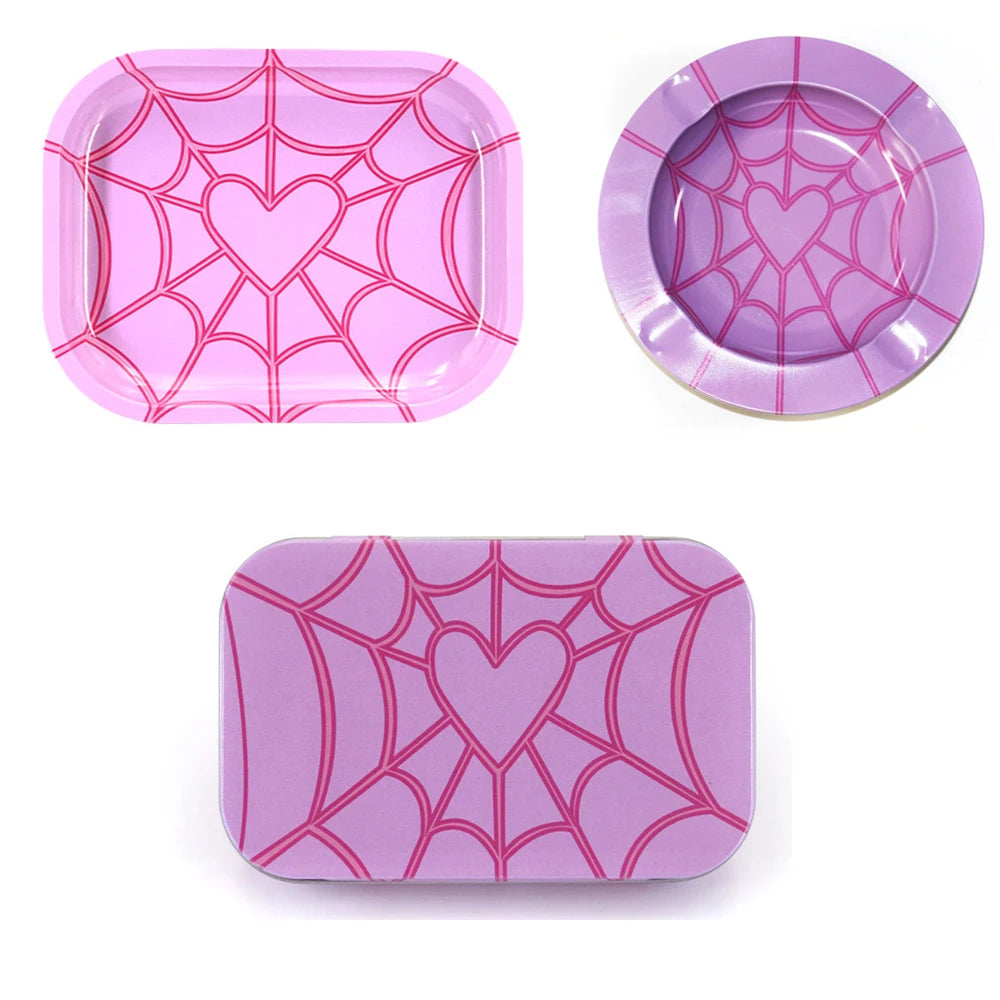 3Pcs 18X14cm Rolling Tray Dish Tin Storage Plate with Cigarette Case Container Metal Ash Tray Round Tobacco Ashtray Smoking Set