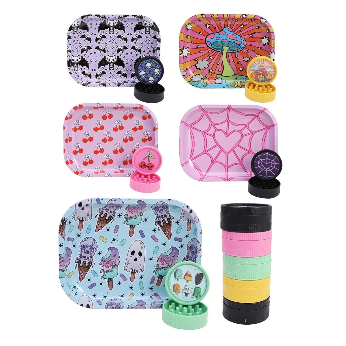 2 Pieces Cute Herb Grinder Rolling Tray Matching Set