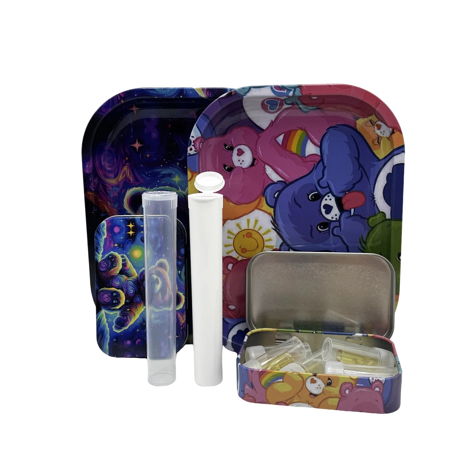 4PCS/Set 18x14cm Tobacco Metal Rolling Tray with Cigar Case Waterproof Sealed Container Tinplate Box Many Patterns Smoking Acces