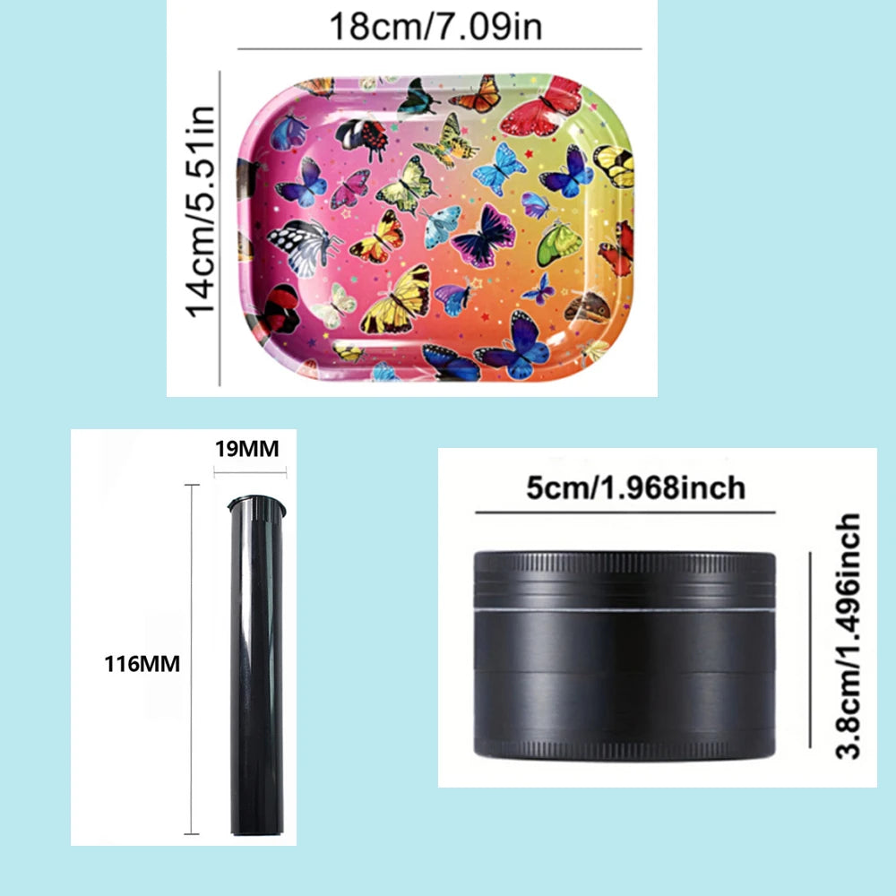 18cmx14cm Herb Tobacco Rolling Tray Set Storage Tube Ash Tray 50mm Metal Herbal Grinder Kit Smoking Accessories