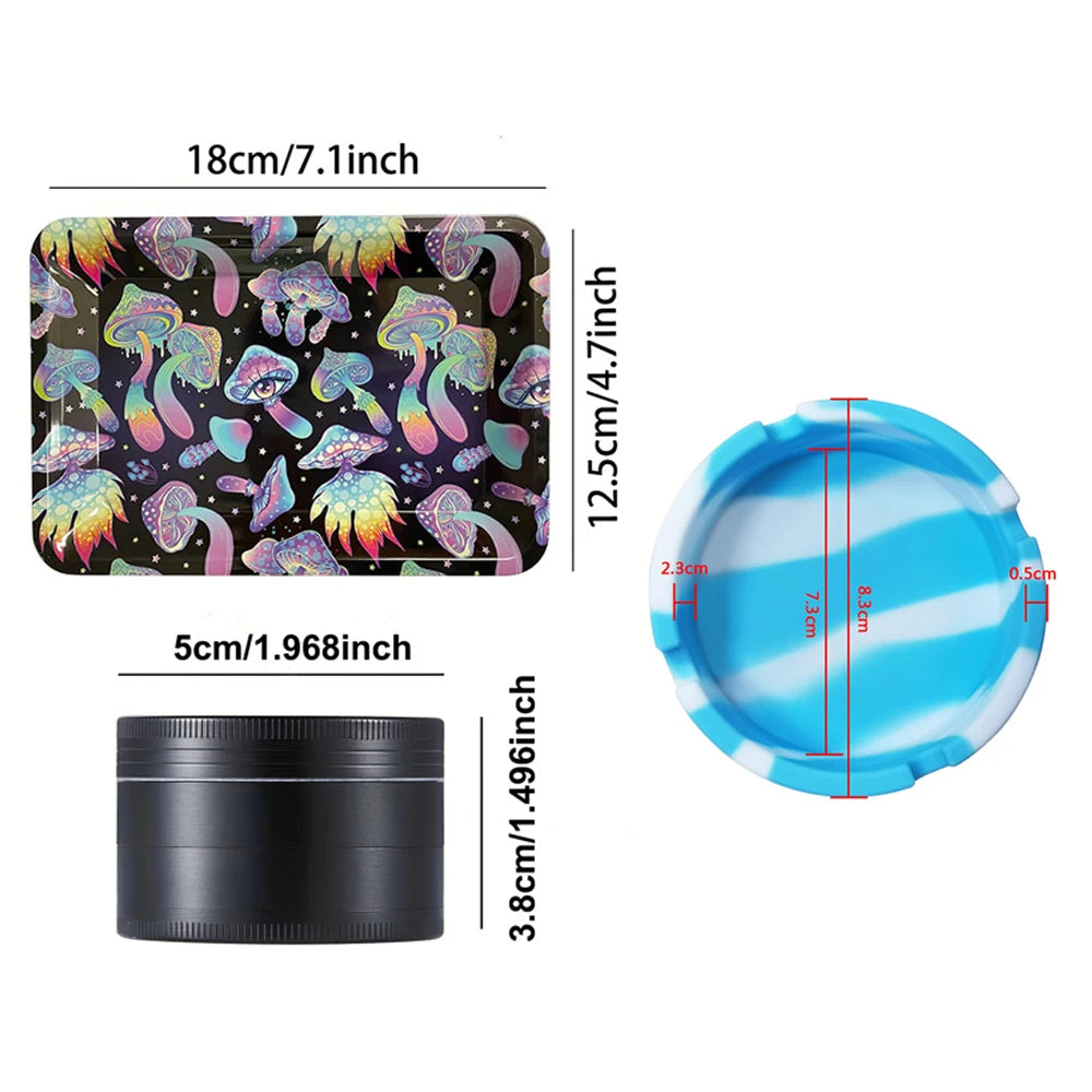 50mm Tobacco Herbal Grinder Kit Herb 180x125mm Metal Rolling Tray Set Cigar Ash Tray Tinplate Ashtray Smoking Accessories