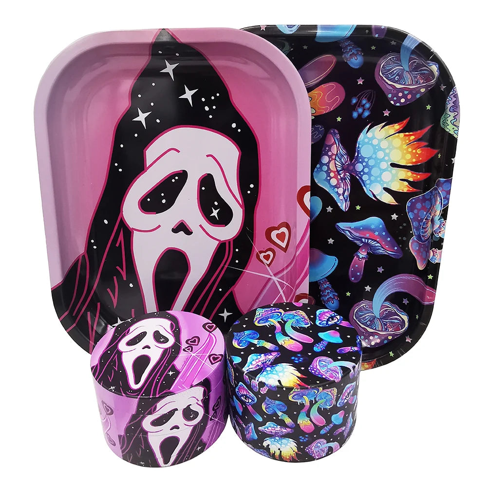 2 Pieces Mushroom Rolling Tray 180X140MM Herb Grinder Set Ghost Pink Heart Tree Smoking Accessories