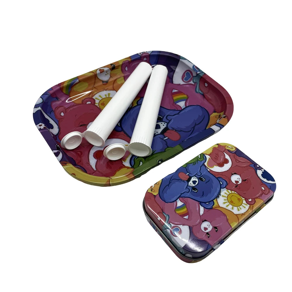 4PCS/Set 18x14cm Tobacco Metal Rolling Tray with Cigar Case Waterproof Sealed Container Tinplate Box Many Patterns Smoking Acces