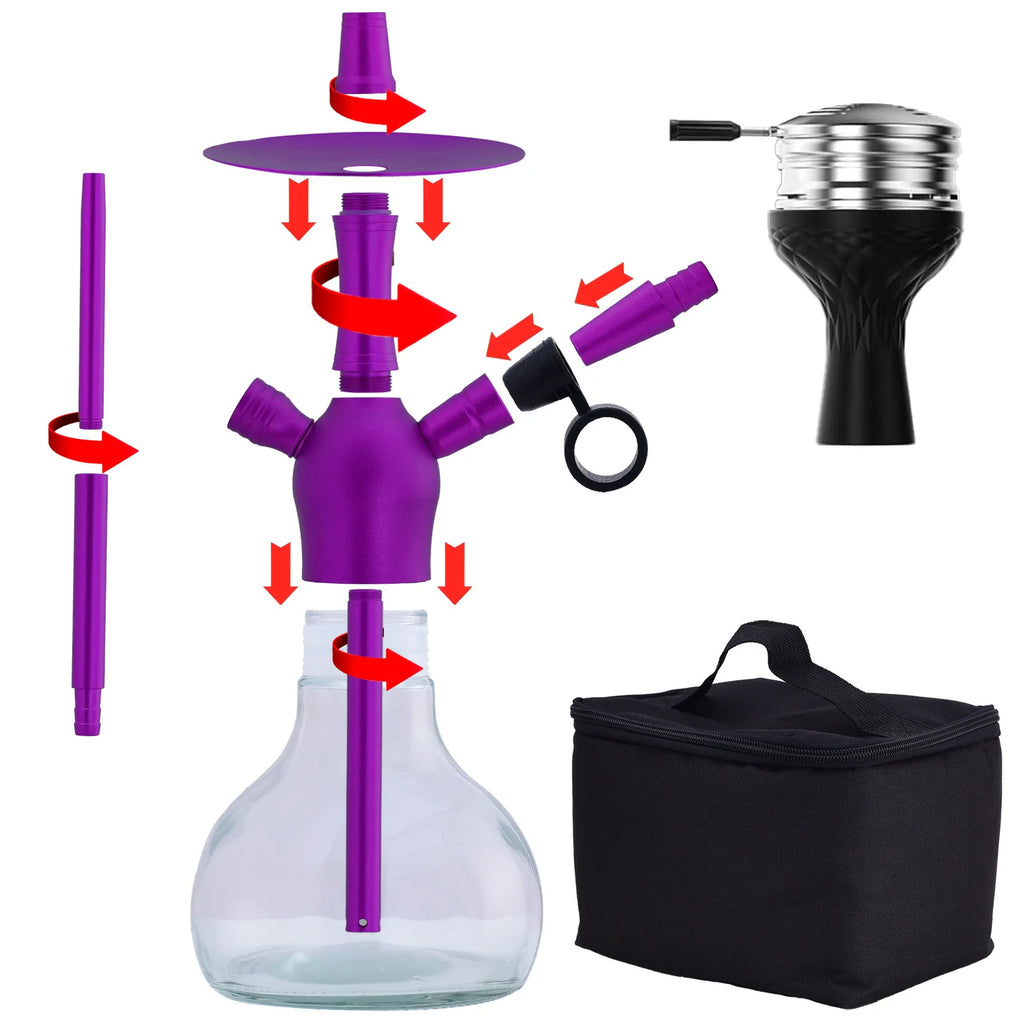 Glass Hookah Set Chicha Shisha Pipe Narguile Completo with Black Bag Hose Bowl Tongs Charcoal Tray Cachimba Pipa Nargile