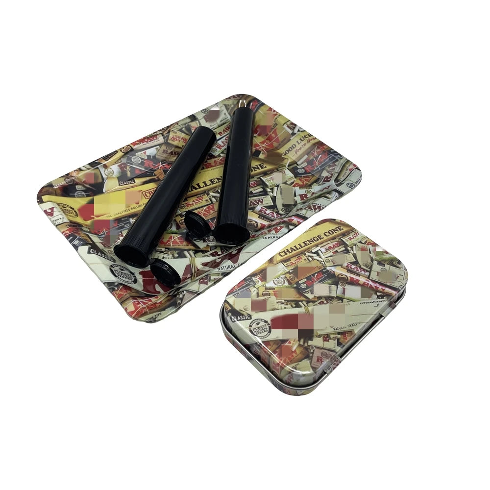 115mm Plastic Tobacco Storage Tube Box Container Set Metal Rolling Tray Grass Grinder Crusher Smoke Herbal 4 Packs Tobacco Kit