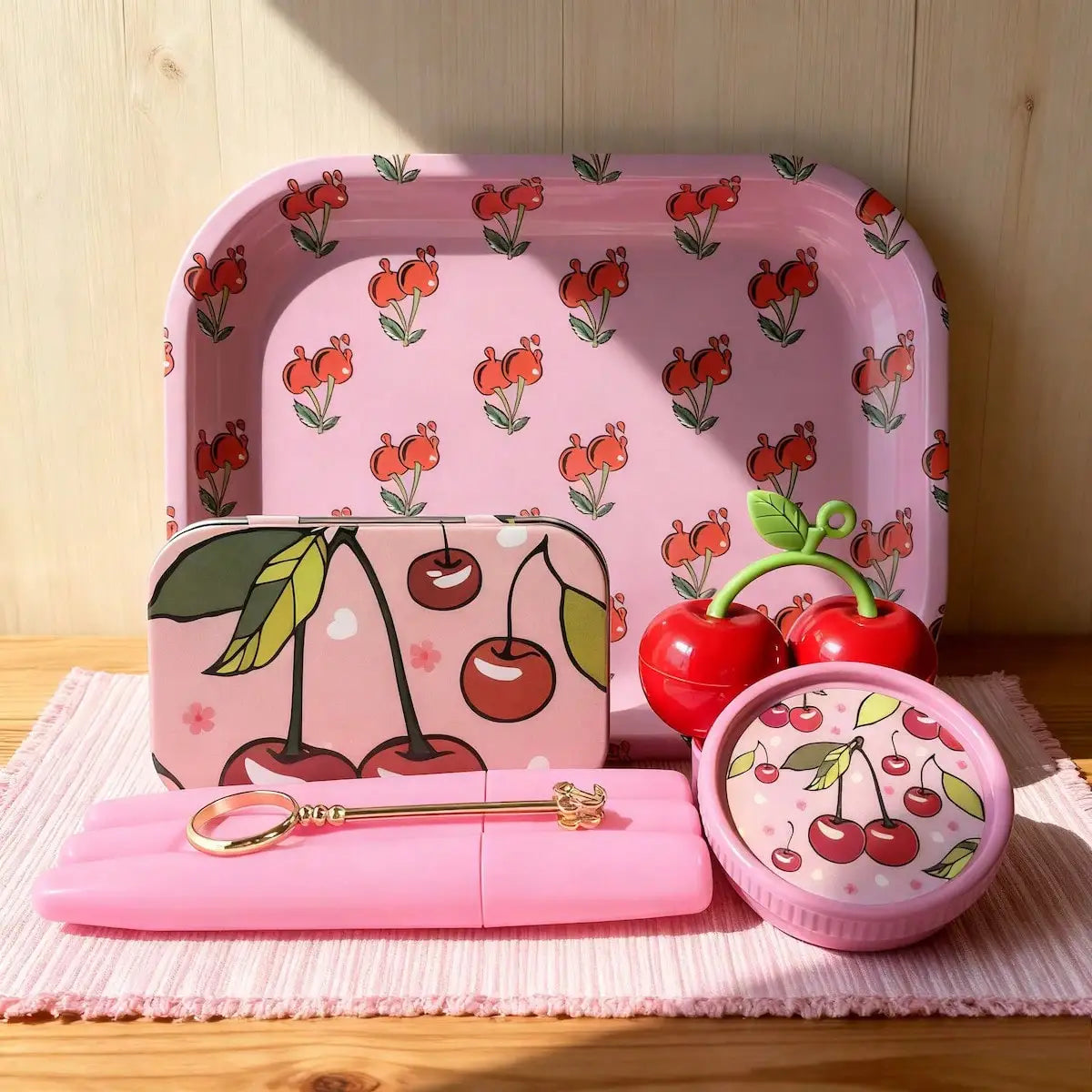 6pcs Rolling Tray Set, Includes Cherry Grinder, Rolling Tray, Storage Box, Silicone Containers, 3-Tubes, Cigarette Finger Holder