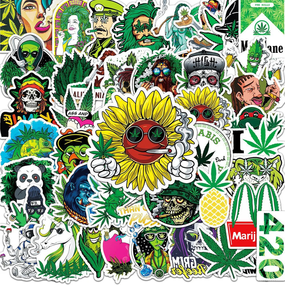 10/30/50/100pcs Leef Weed Smoking Graffiti Stickers Classic Cool Cartoon Decals Laptop Phone Guitar Bike Funny Character Sticker