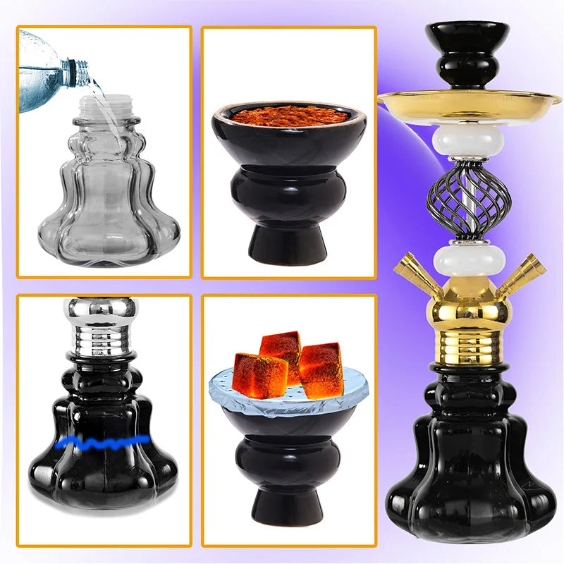 Arabian Hookah Set Glass Base Ceramics Bowl Shisha Pipe Kit Hookah Nargile Sheesha Narguile Chicha Water Pipe Hookah Shisha Set