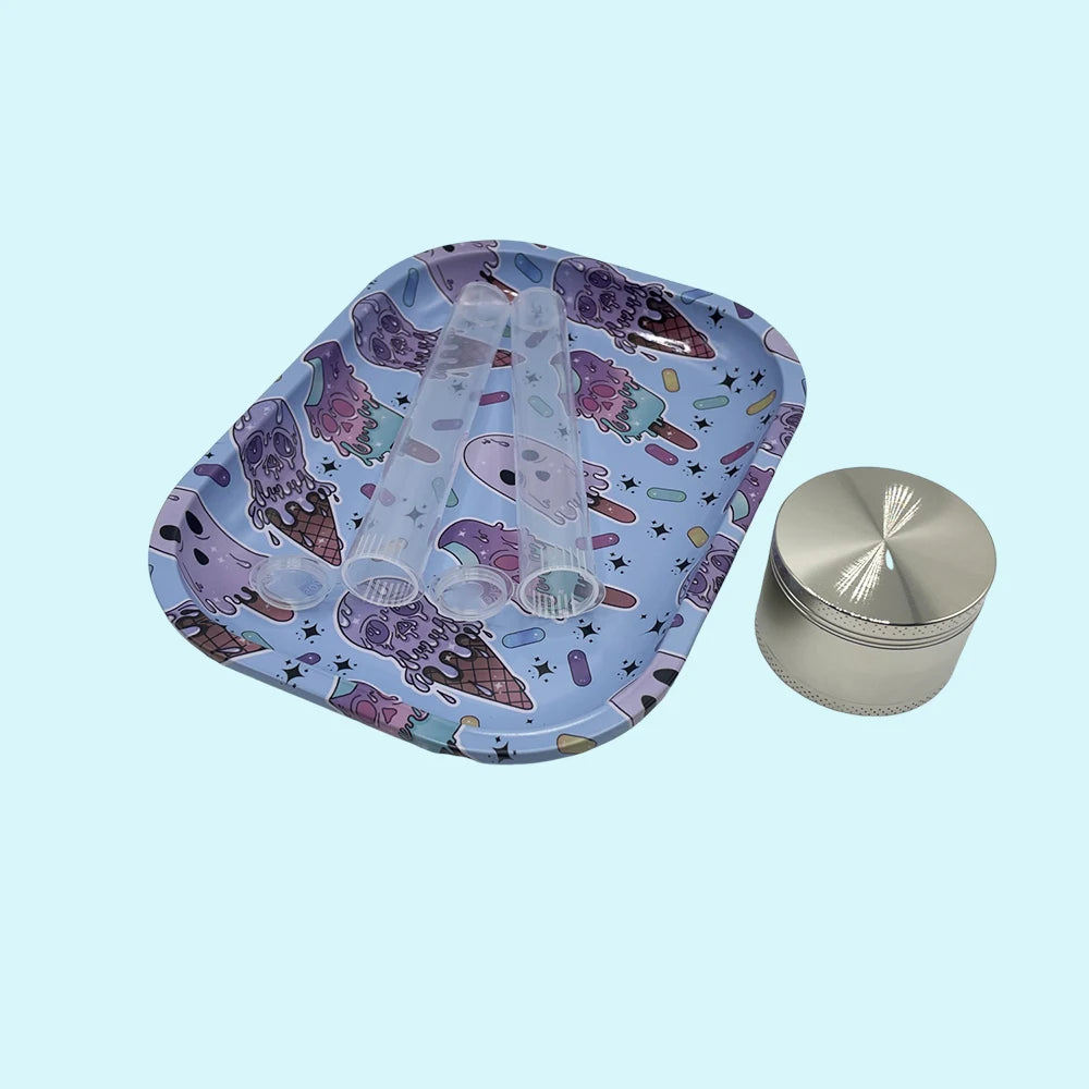 18cmx14cm Herb Tobacco Rolling Tray Set Storage Tube Ash Tray 50mm Metal Herbal Grinder Kit Smoking Accessories