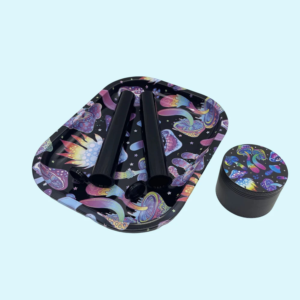 18cmx14cm Herb Tobacco Rolling Tray Set Storage Tube Ash Tray 50mm Metal Herbal Grinder Kit Smoking Accessories