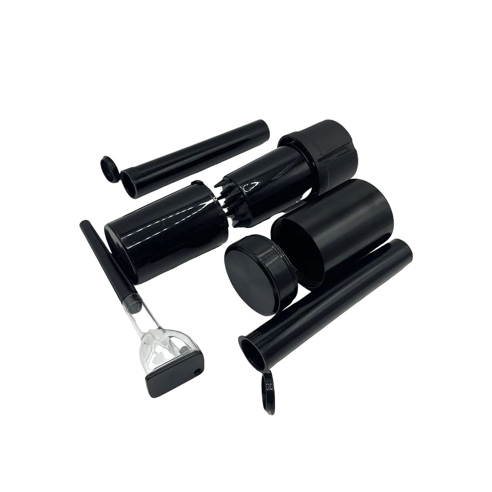 6 Packs Tobacco Metal Rolling Tray Kit 50mm Grass Grinder Crusher Smoke Herbal Set 116mm Plastic Cigar Storage Tube Container