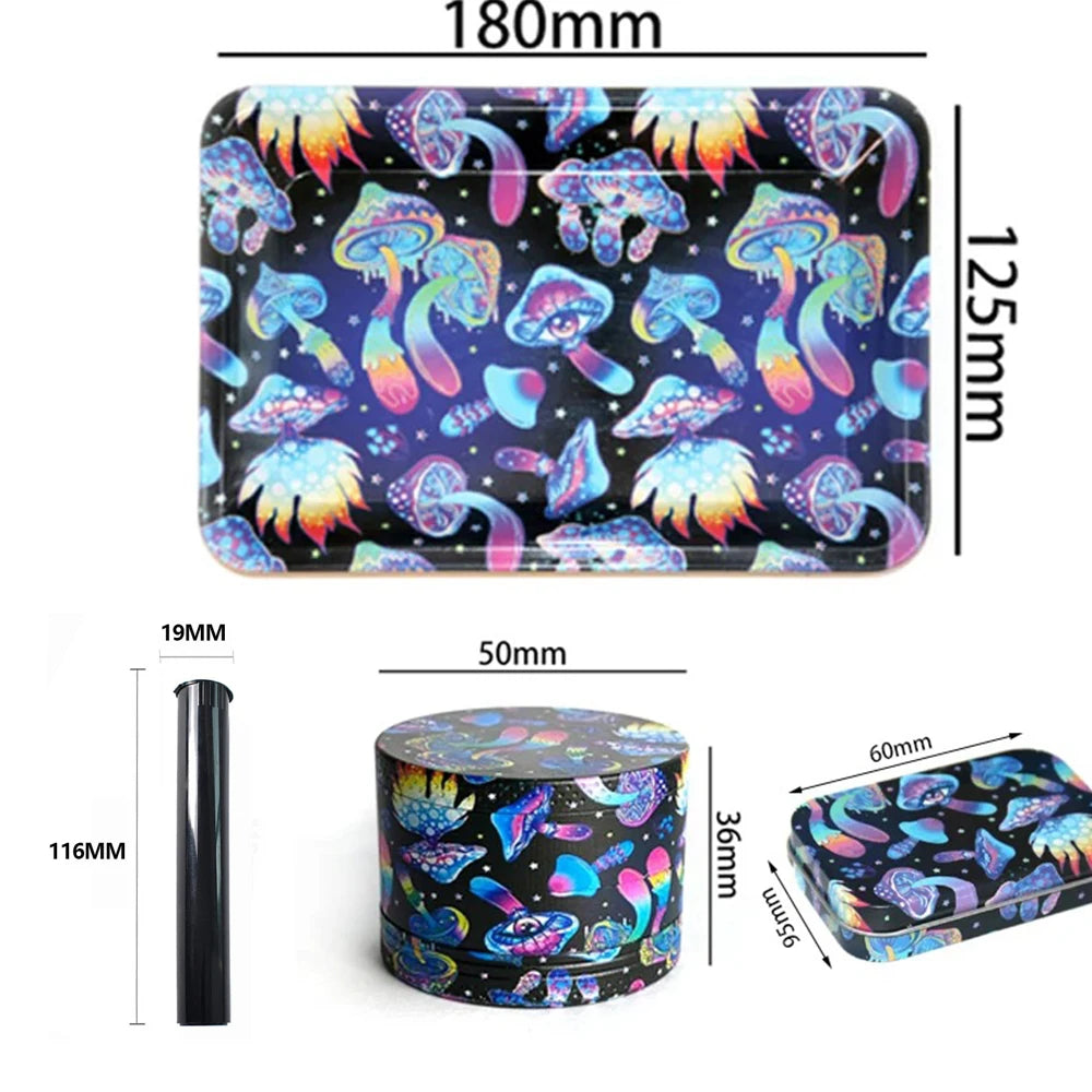 5Pcs/set 116mm Plastic Tobacco Storage Tube Box Container Metal Rolling Tray Grass Grinder Herbal Smoke Crusher Smoking Kit