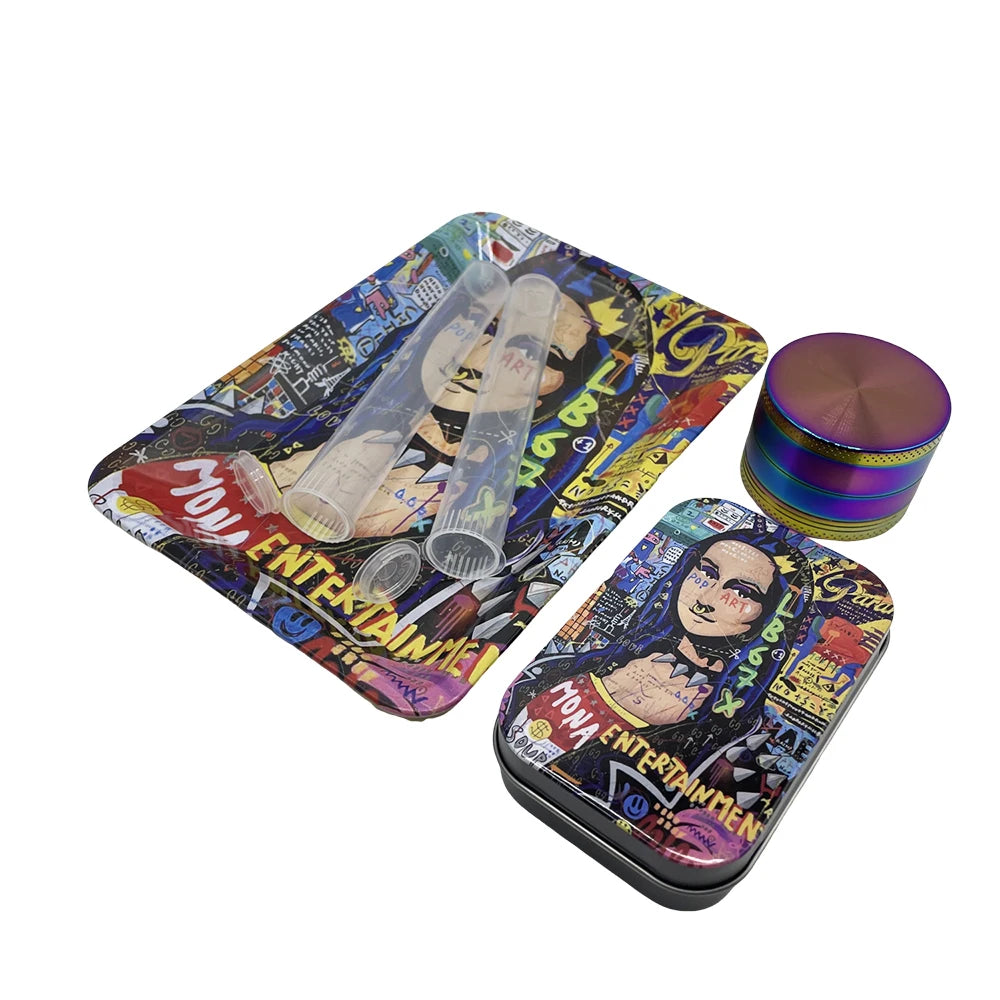 5Pcs/set 116mm Plastic Tobacco Storage Tube Box Container Metal Rolling Tray Grass Grinder Herbal Smoke Crusher Smoking Kit