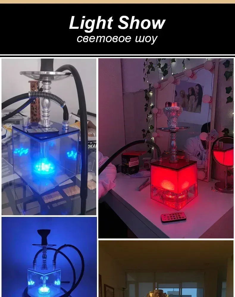 Acrylic Hookah Set Shisha Box Nargile Sheesha Narguile Chicha Cachimbas Water Pipe Shisha Box Hookah with LED for Smoking Кальян