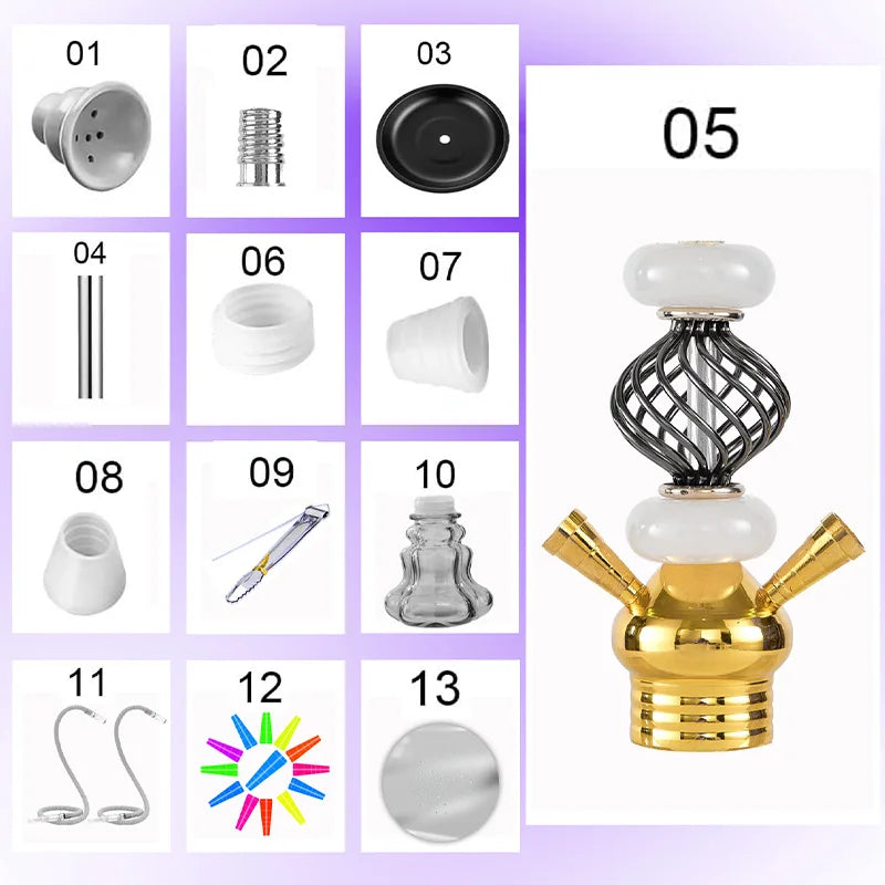 Arabian Hookah Set Glass Base Ceramics Bowl Shisha Pipe Kit Hookah Nargile Sheesha Narguile Chicha Water Pipe Hookah Shisha Set