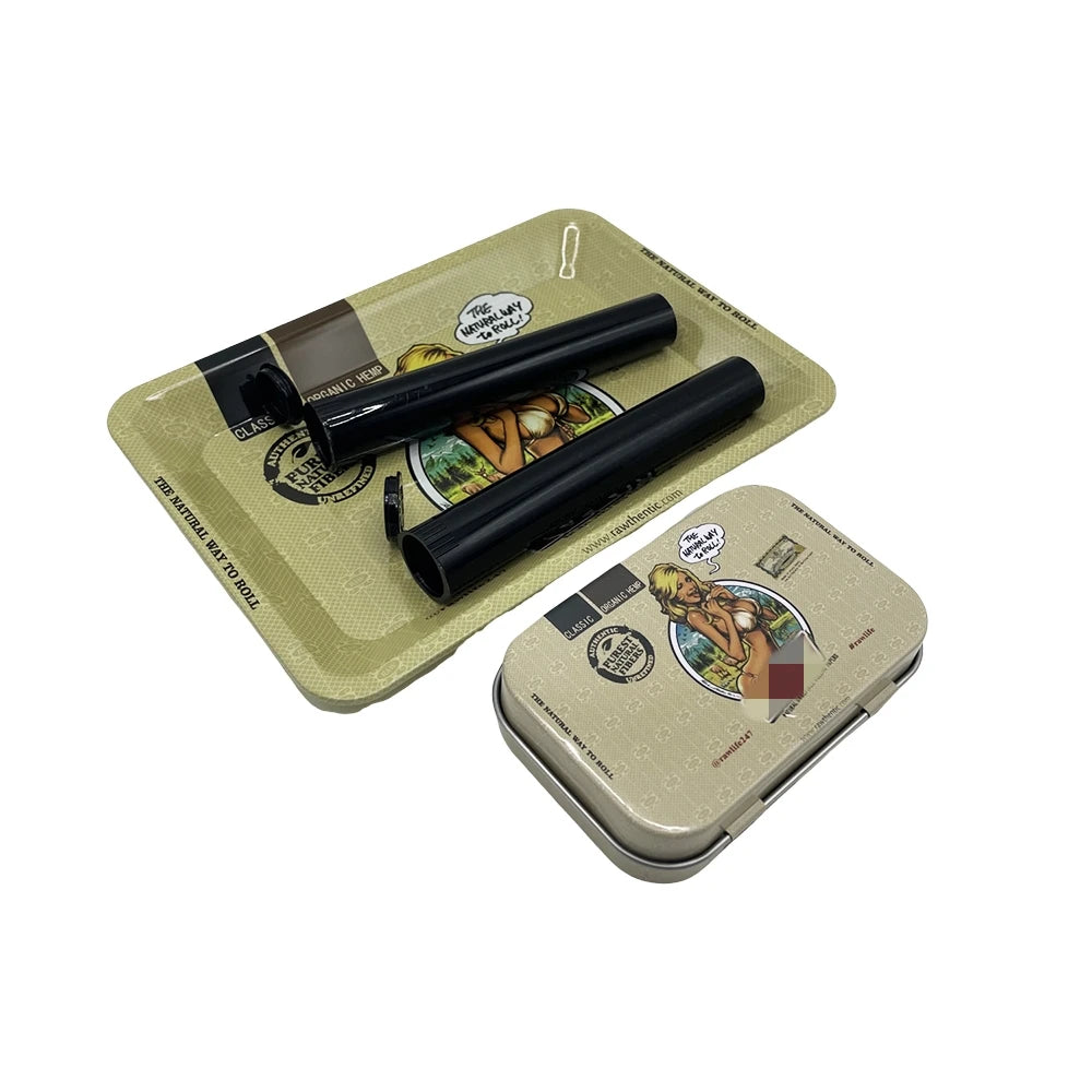 115mm Plastic Tobacco Storage Tube Box Container Set Metal Rolling Tray Grass Grinder Crusher Smoke Herbal 4 Packs Tobacco Kit