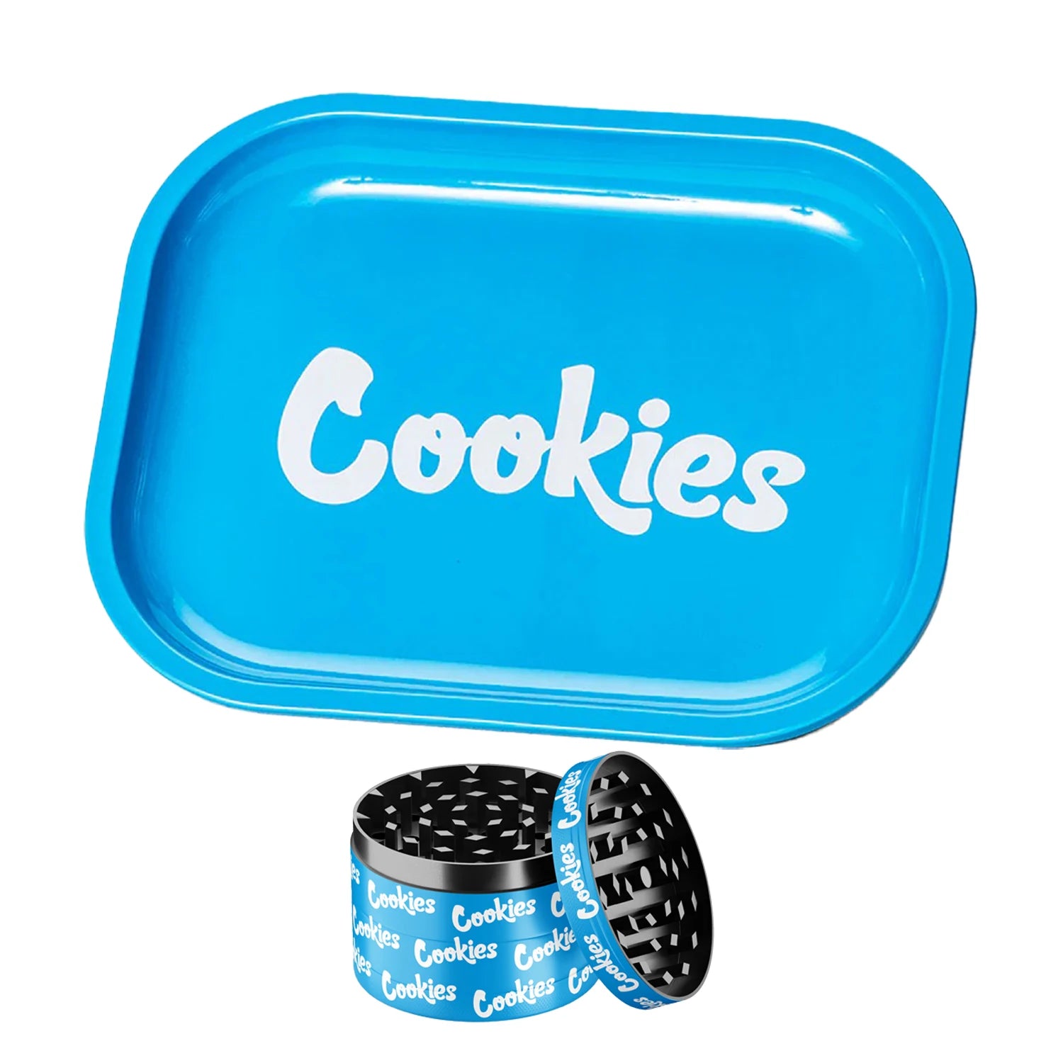 1/2 Pieces Blue Metal Rolling Tray and Herb Grinder Smoking Combo