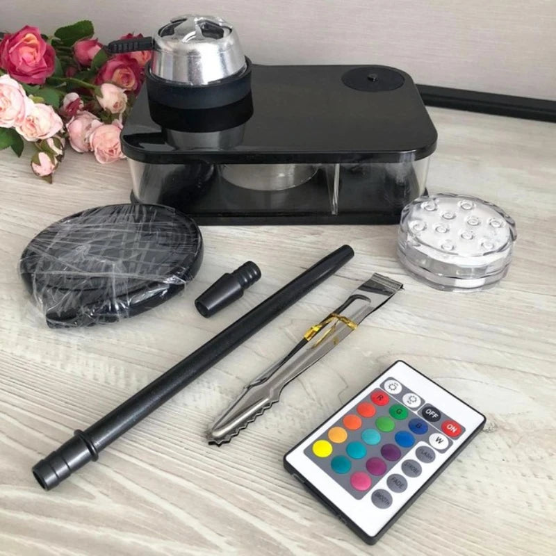 Rectangle Hookah Smoking Pipe Set Shisha Narguile Complete with Remote LED Light Shisha Bowls Charcoal Rack Smoking Accessories