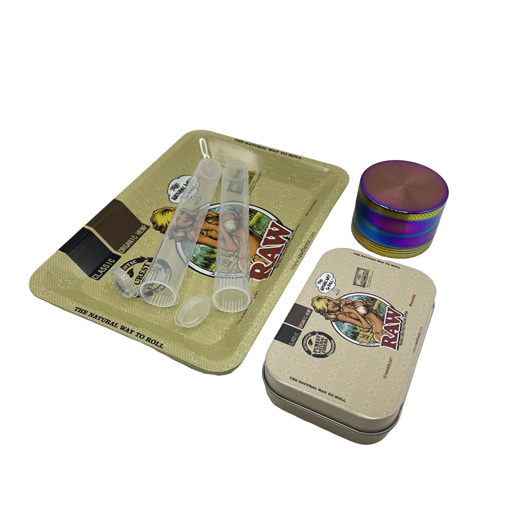 5Pcs/set 116mm Plastic Tobacco Storage Tube Box Container Metal Rolling Tray Grass Grinder Herbal Smoke Crusher Smoking Kit